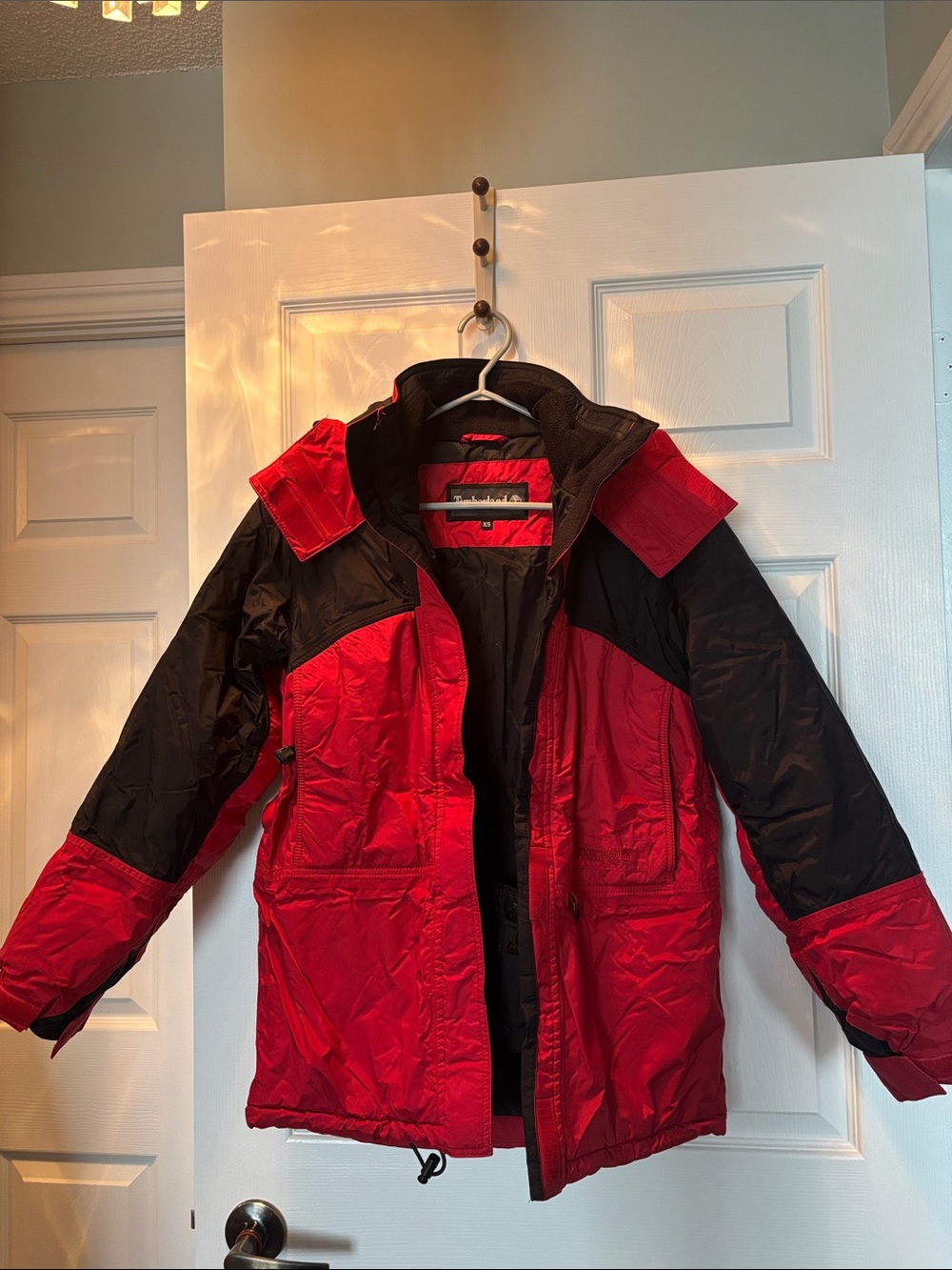 Timberland Red and Black Women Petite Puffer Jacket with Hood